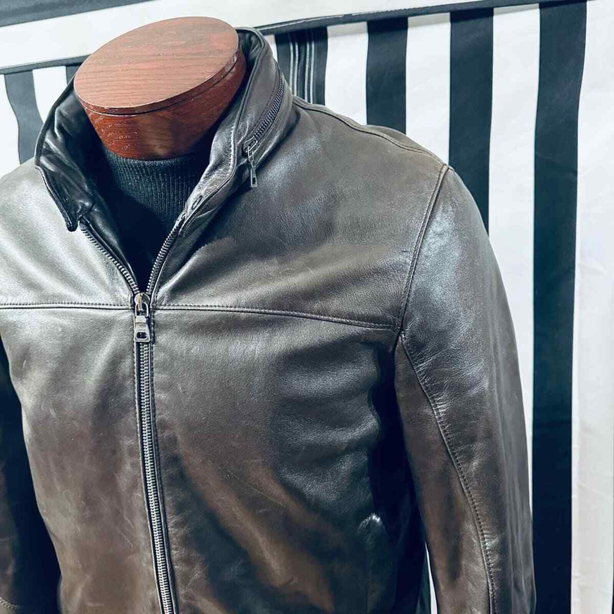 Prada Authentic Vintage 90s Rounded Collar Leather Jacket w Prada Authentic Vintage 90s Rounded Collar Leather Jacket w