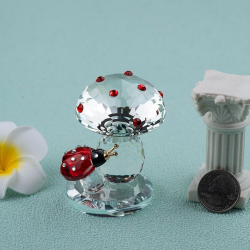 Crystal Ladybug On Mushroom Figurine Collectible Glass Mushroom Ornament Gift - Picture 6 of 6