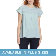 Ella Moss Ladies' Lace Trim Knit Flutter Short Sleeve Top Keyhole Back | A13