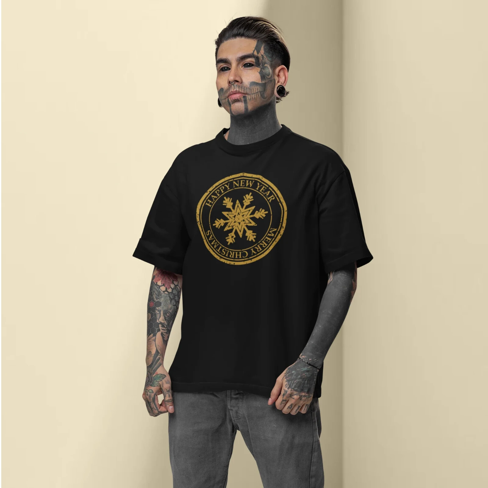 Men new year season special half sleeve comfort fit round neck T-Shirt.