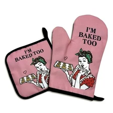I am Baked TooFunny Oven Mitts and Pot Holders Sets of 2Silicone Non-Slip Ove...