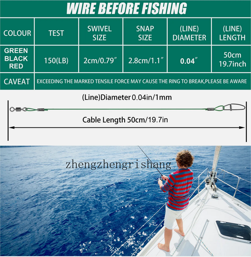 Fishing Wire Leader Line 7X Steel Fishing Leaders with Swivels Snaps 19.7"/150LB - Afbeelding 5 van 14