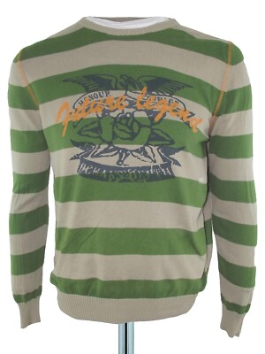 Zara Pullover Sweater Herren Langarm Grün Streifen It 42 Eu 38 M