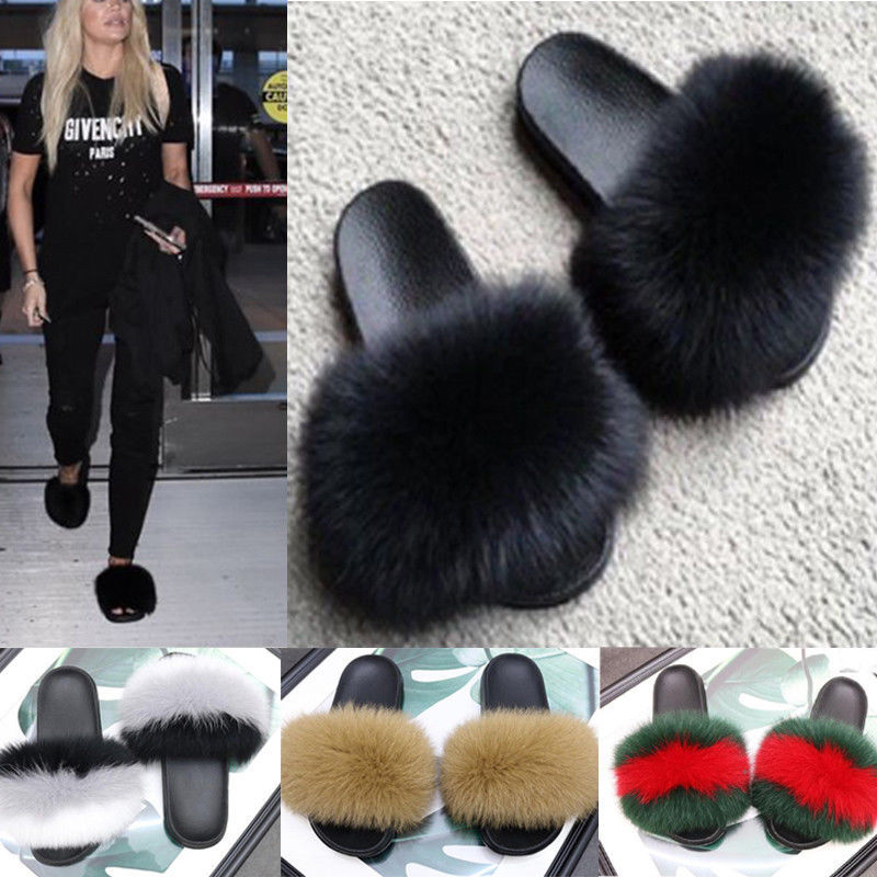 slides shoes fur