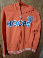 JUSTICE SIZE 12 ORANGE LONG SLEEVE FULL ZIP HOODED SWEATSHIRT "HOOPS" 69D