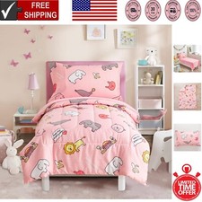 Adorable 4-Piece Girls Bedding Set - Soft Microfiber with Reversible Comforter