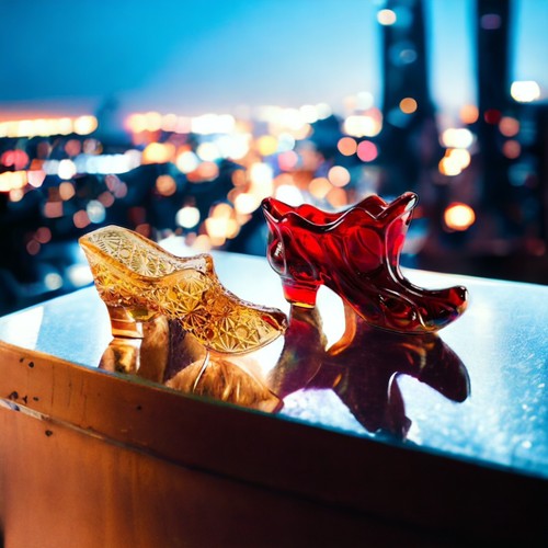 Set of Two Fenton Carnival Glass Shoe Boot Slipper Iridescent Red Amber Daisies - 第 1/16 張圖片