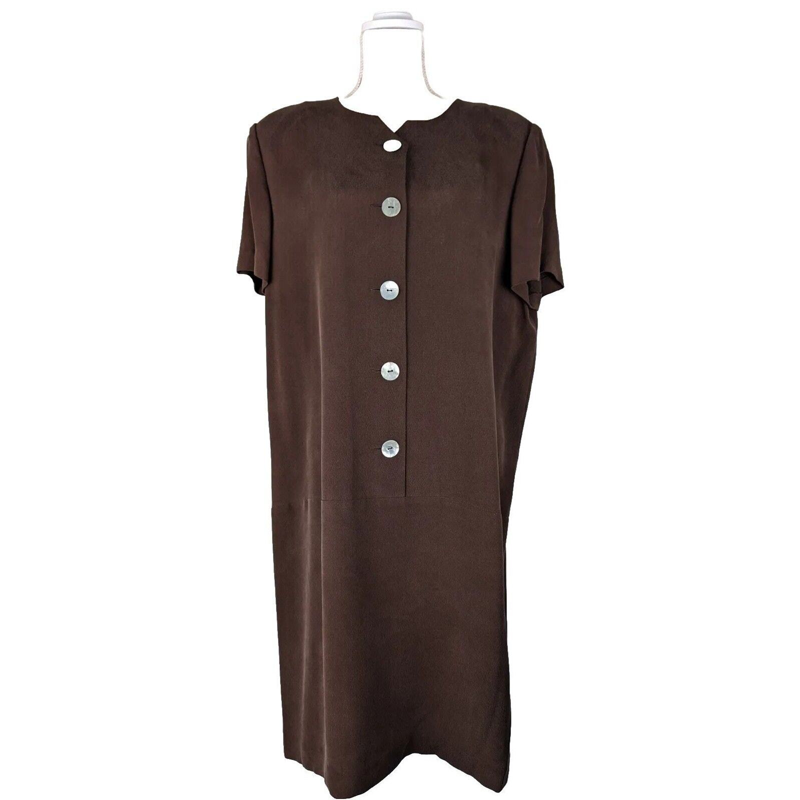 SHOMI by Miller Shor 16 Silk Drop Waist Brown Shift Dress Oversized Lagenlook