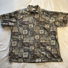Vintage GO BAREFOOT Hawaiian Shirt Large Aloha Floral Camp Turtles Reverse Print