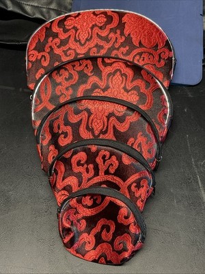 Set of 5 Nesting Cosmetic Travel Bags New Red Black