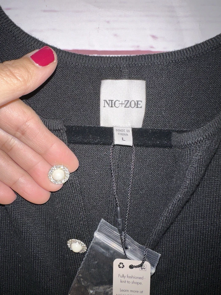 Vestido NIC+ZOE Talla L Elástico Tejido Botón Acento Rodilla Línea A Nuevo con Etiquetas $218 Negro Foto 3 de 4