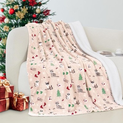 Festliche Katze Weihnachten Überwurf Decke 127x152cm Plüsch Fleece leichtes Schlafsofa