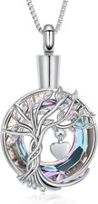 Tree of Life Cremation Jewelry for Ashes Crystal Circle Urn Necklace for Women S
