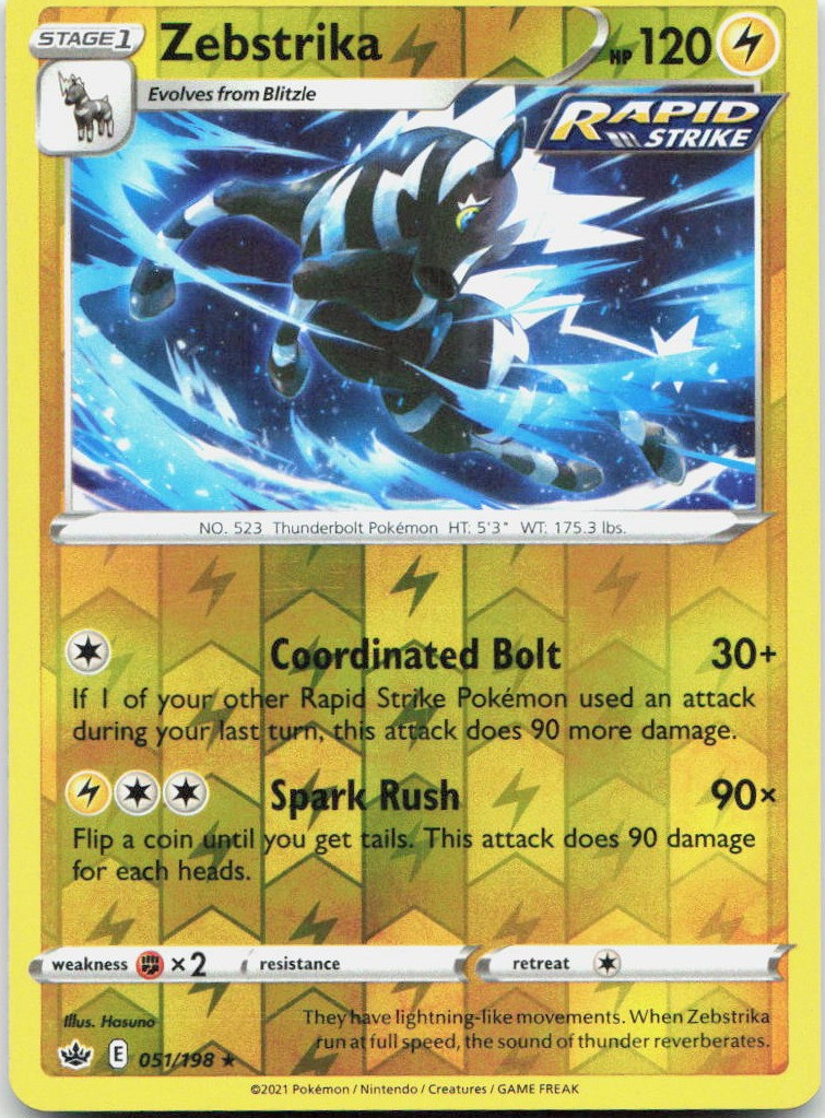 Zebstrika 051/198 SWSH06 Chilling Reign Reverse Holo R NM Pokémon — English