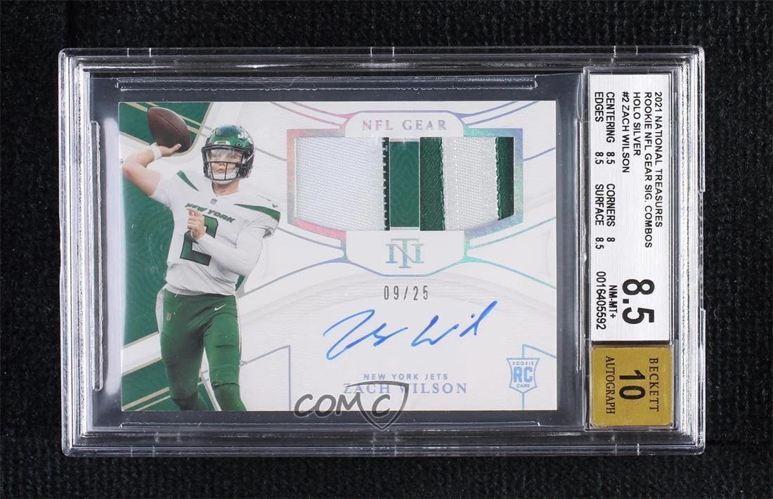 Zach Wilson Panini National Treasures Rookie NFL Gear Signature Combos #ZW Holo Silver