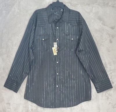 Roper Western Shirt Mens 2XL Pearl Snap Black Metallic Striped Cowboy Ranch NWT