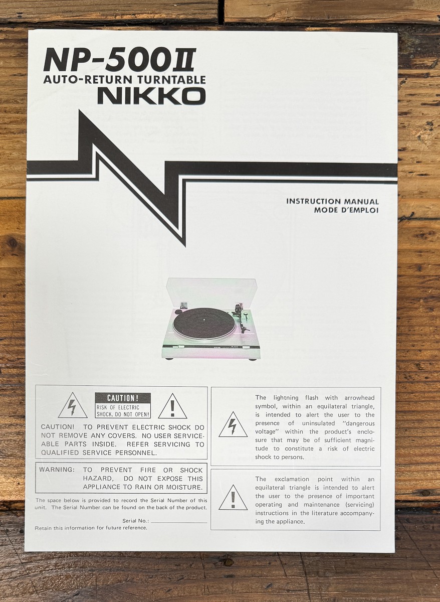 Nikko NP-500 MK2 Record Player / Turntable Owners / User Manual *Original*