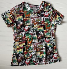 Rudolph The Red Nose Reindeer Cartoon Scrub Top Womens Small Christmas Holiday