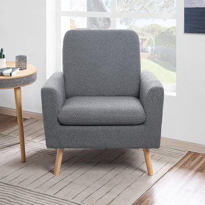 Frida Mid-Century Accent Chair with Soft Teddy Fleece - Gray, Durable Oak Legs