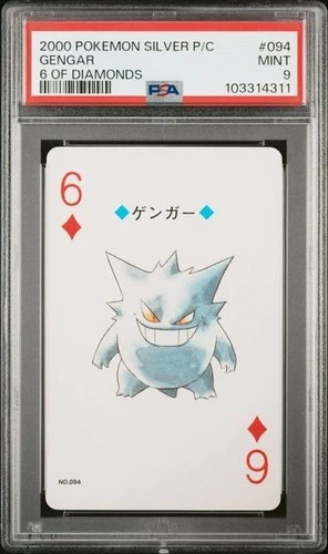 PSA 9 POKEMON PLAYING CARD GENGAR #094 6 DIAMONDS 2000 POKEMON CENTER SILVER 374