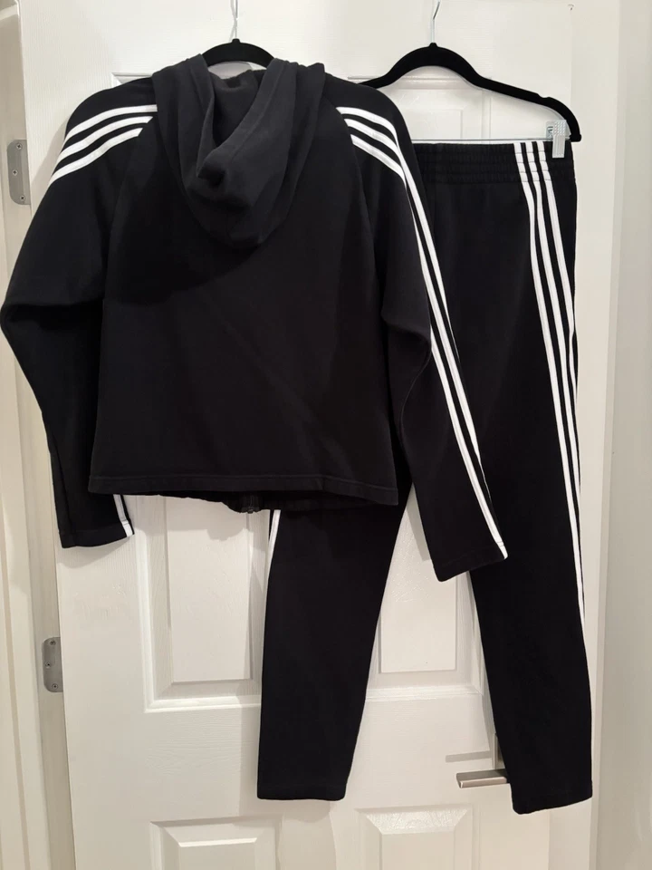 Adidas black cotton fleece tracksuit - jacket & pants - medium - Image 4 of 4