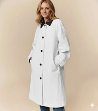 Women's Stylish Lambskin Leather Handmade Party White Genuine Trench Casual Coat