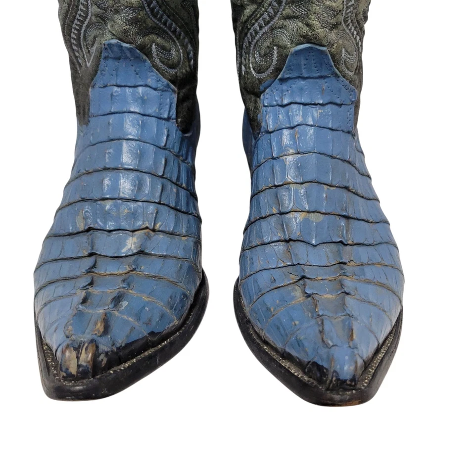 CUADRA Hombres Vaquero Occidental Auténtico Cuero Caimán Azul Gris Botas Talla 9 Foto 4 de 4