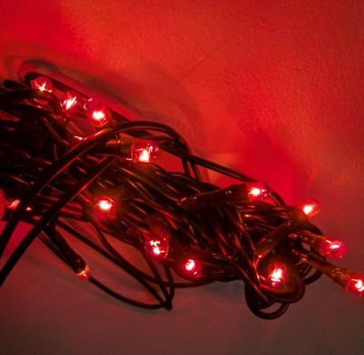 Light Set String Strand - Red Teeny Rice Bulbs - 20 CT Count - Green Cord
