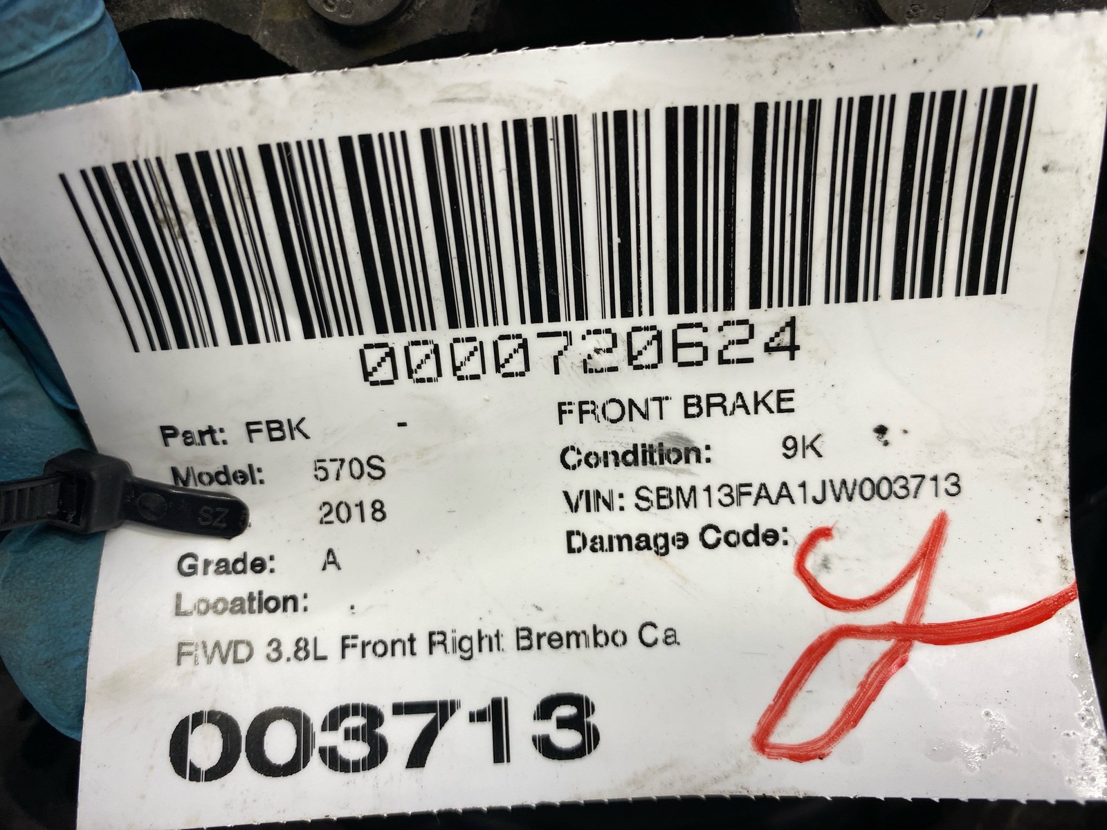 2016-2021 Mclaren 570s RWD 3.8L Front Right Brembo Carbon Ceramic Brake Rotor