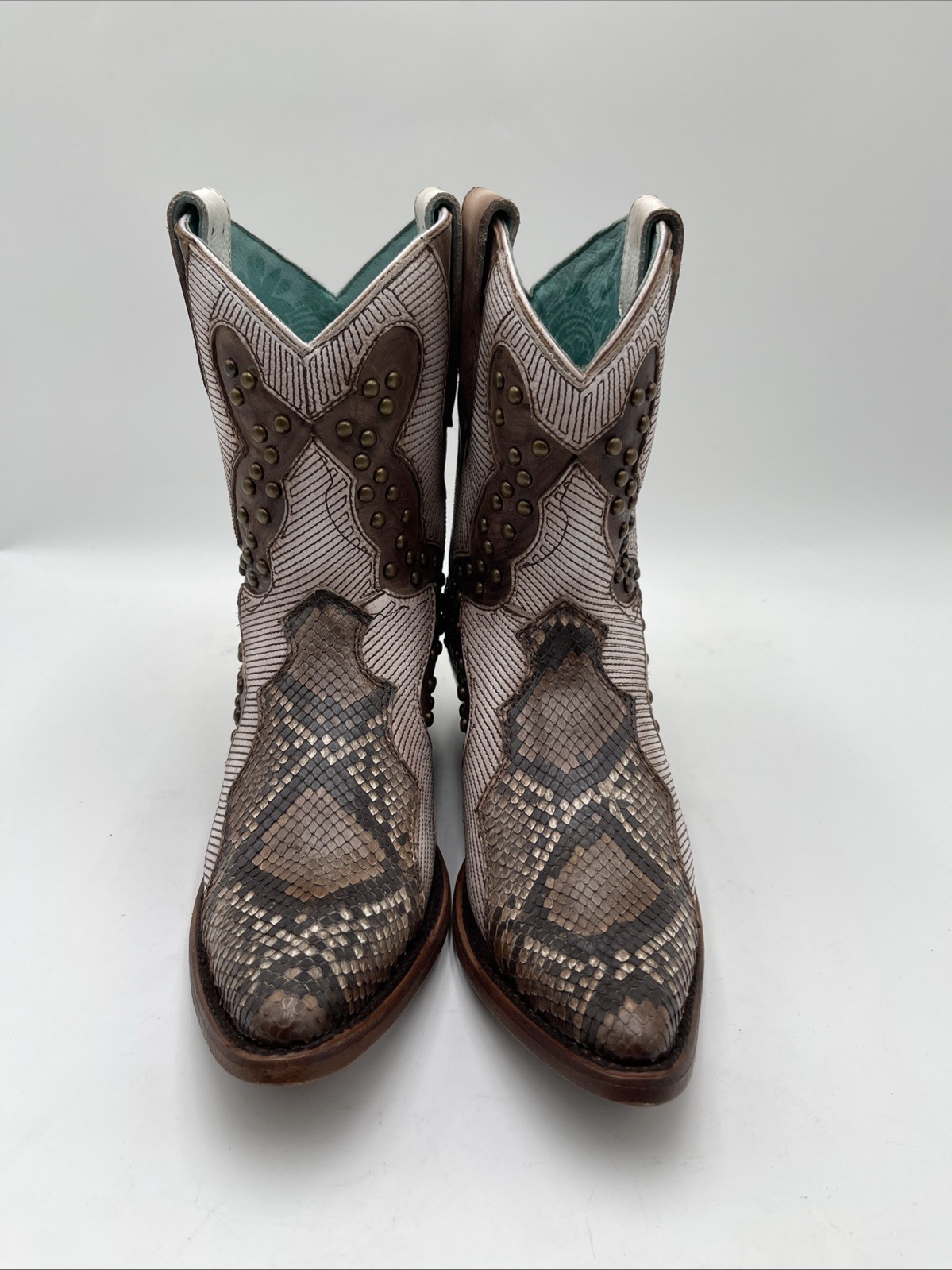 Corral Python Embroidery Leather Studded Snip Toe… - image 2