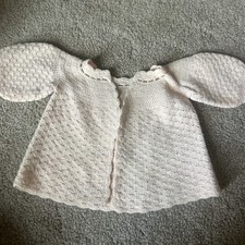 Vtg Baby Sweater Cardigan Handmade Crocheted Pale Pink BEAUTIFUL