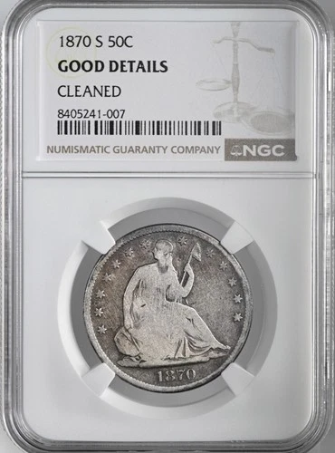 1870-S  50C LIBERTY SEATED HALF DOLLAR  NGC GOOD DETAILS "CLEANED" #8405241-007