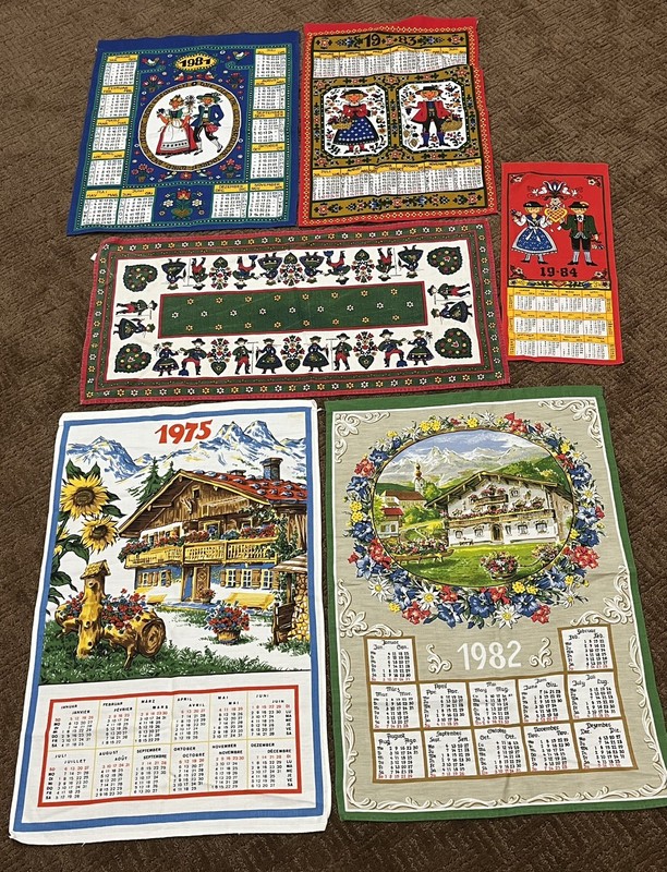 Vtg Lot Kitchen Calendar Dish Tea Towels Bavarian Switzerland German Design