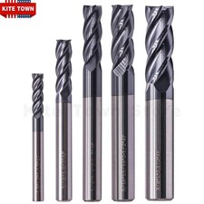5Pcs 4 Flute Solid Carbide 1/8",3/16",1/4",5/16",3/8" End Mills - AlTiN Coated