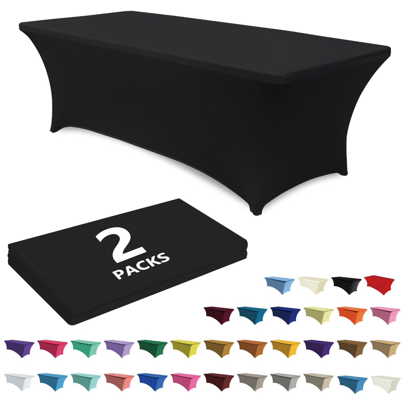 2pk 6ft Black Spandex Table Cover Stretch Fitted Wrinkle Resistant