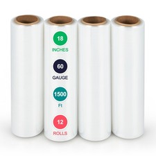 12 Rolls Stretch Film 18" x 1500 FT Heavy Duty Shrink Wrap for Moving Packing