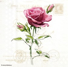 (2) Two Paper Lunch Napkins for Decoupage/Mixed Media - Vintage Rose pink stem