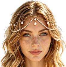Gold Pearl Rhinestone Head Chain Wedding Head Jewelry for Women