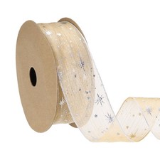 Organza Star Ribbon Wired 1.6 Inch Wide 20 Yards Gold