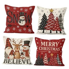 Christmas Pillow Covers 18x18 inch Set of 4 18" x 18" Pack of 4 Snowman Tree