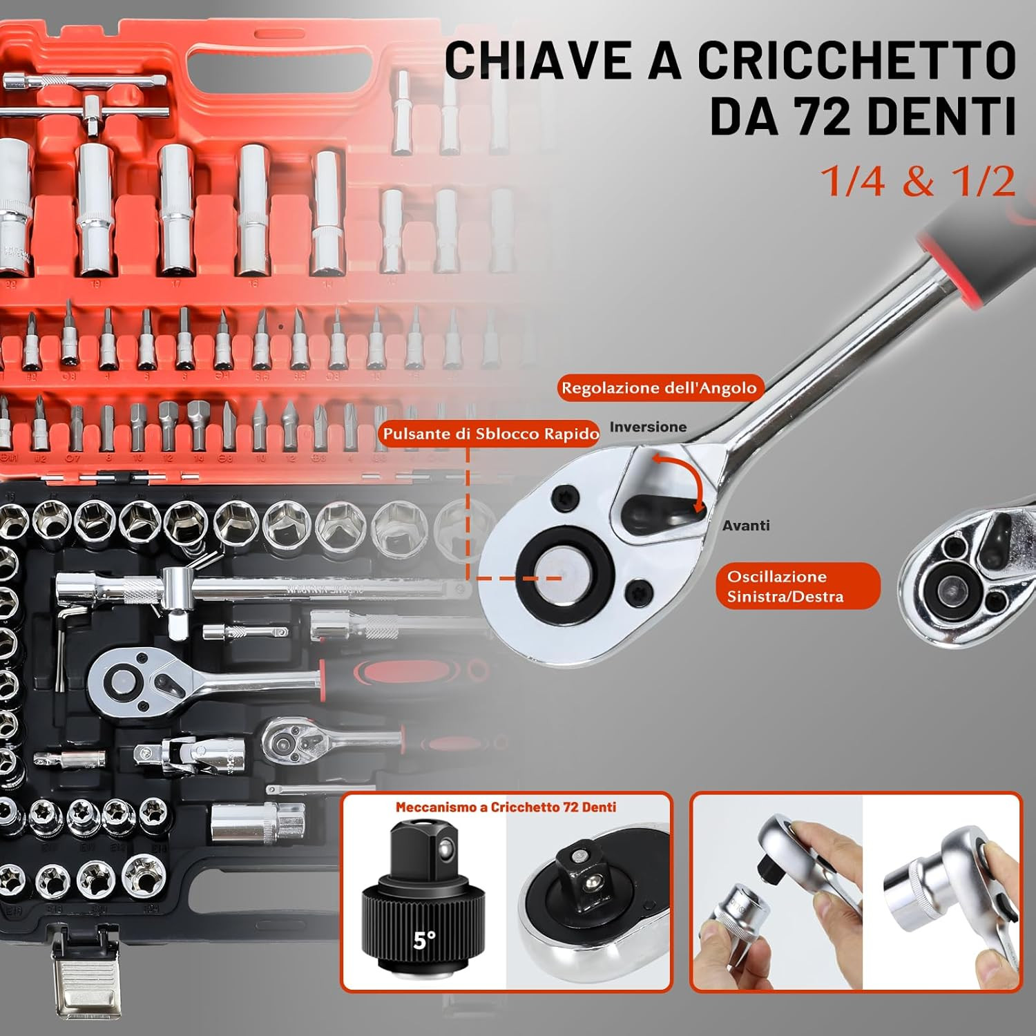 Set Utensili 108 Pezzi Professionale: Precisione e Forza in Acciaio Cr-V - 3