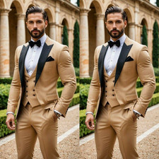 3Pcs Wedding Grooms Men's Suits Evening Party Jacket Peak Lapel Coat Formal