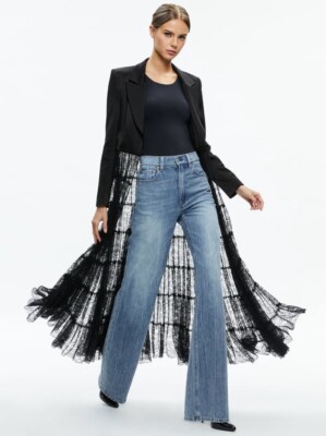 ALICE + OLIVIA EVERLY DRAMA TULLE MAXI BLACK BLAZER JACKET SIZE M