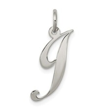 Sterling Silver Fancy Script Letter J Initial Charm Pendant 0.71"
