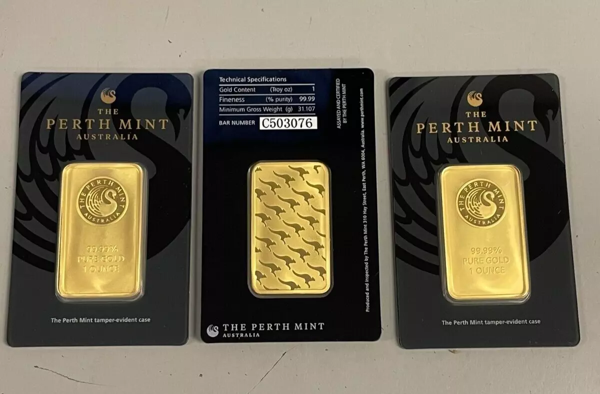 Lot of 3 Perth Mint 1 oz .9999 Gold Bars New Sealed With Assay