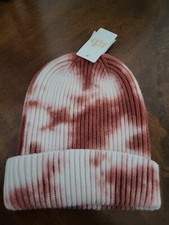 GB Girls Tie-Dye Beanie Ribbed Hat Pink Orange Cream