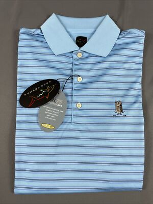 Greg Norman Golf Shirt Polo ML75 Chest Logo Small Blue Striped NWT MSRP $65