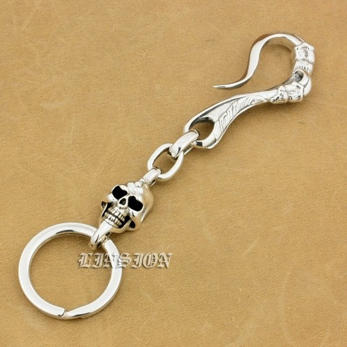 Skull Claw Hook Keyring 925 Sterling Silver Keychain DIY Accessories 9T012B BZ - Picture 3 of 9