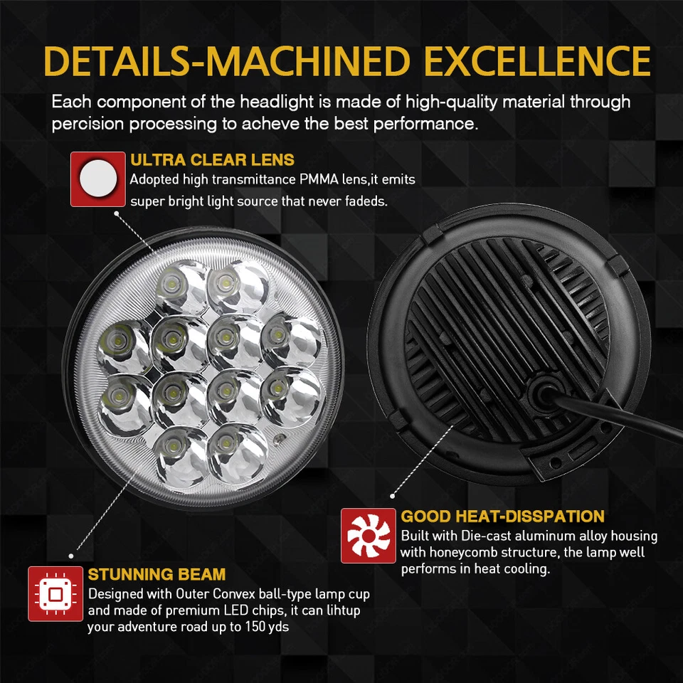 Luces de cabeza LED 4 piezas de haz alto bajo de 5,75" para lámpara Corvette Chevy Caprice 1966-1976 Foto 4 de 4