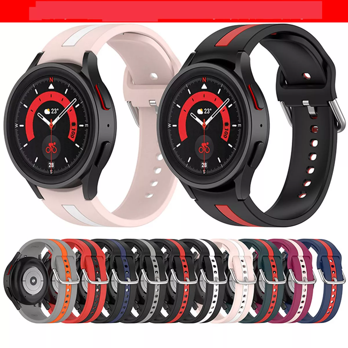 For Samsung Galaxy Watch 5 Pro 20MM Silicone Watch Strap Two Color Striped Belt